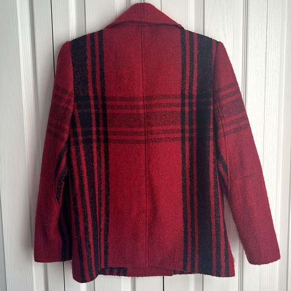 Frame Buffalo Checkered Wool Blend Pea Coat   Red and Black. - Picture 5 of 7